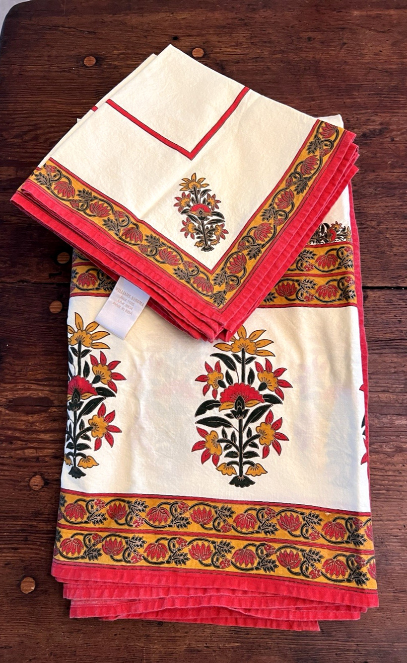 Williams Sonoma FALL HARVEST FLORAL Tablecloth 88” x 68” & 6 Matching Napkins